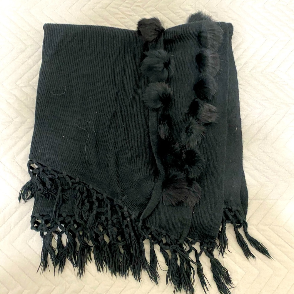 Soft scarf with rabbit pom poms